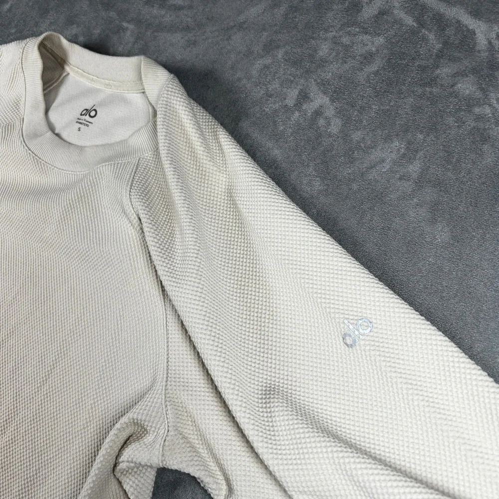 Alo‎ Yoga Womens Ivory Textured Waffle Knit Side Zip Sweatshirt Size S Pullover